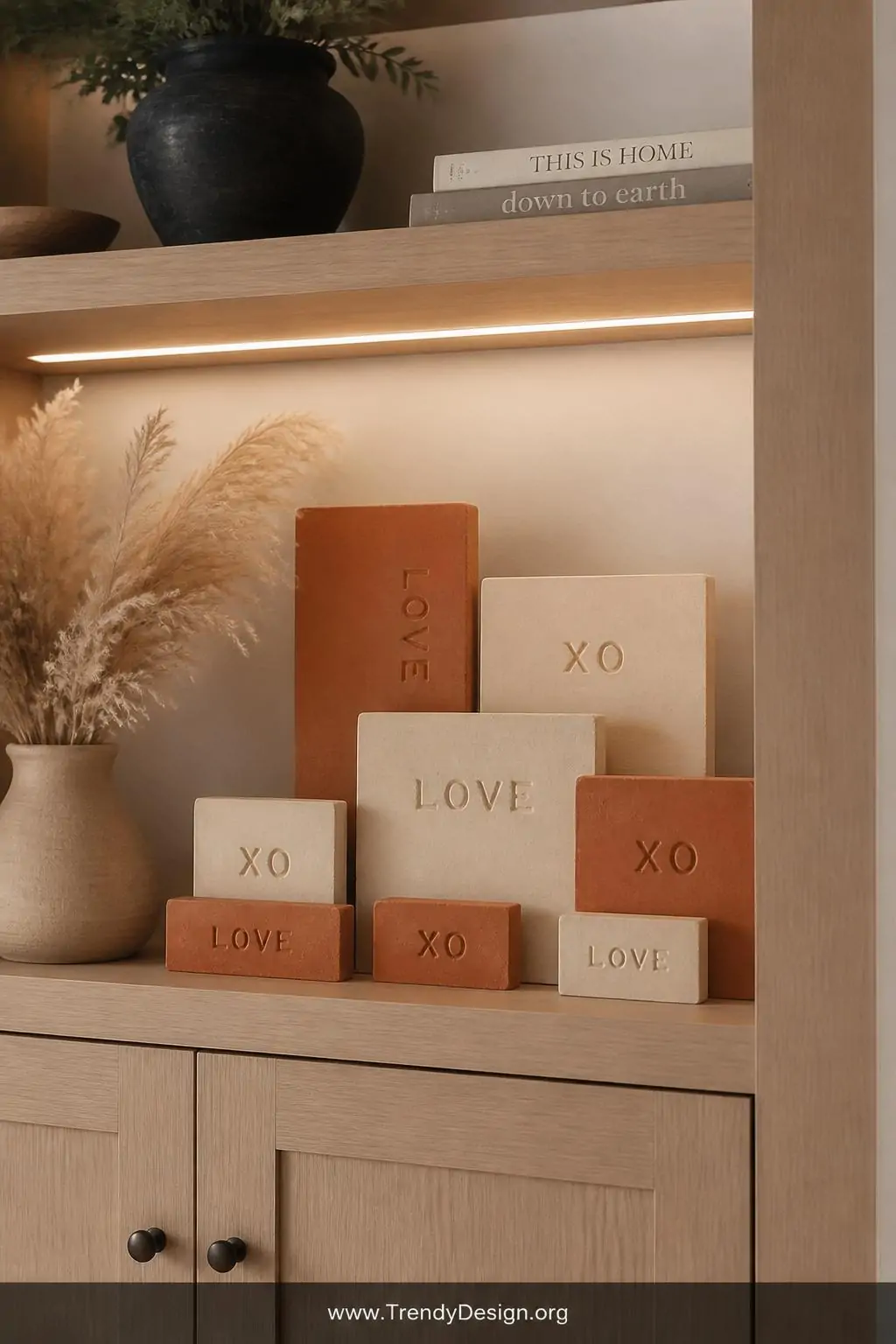 Cream and terracotta rectangular salt dough love letter tiles stamped with 