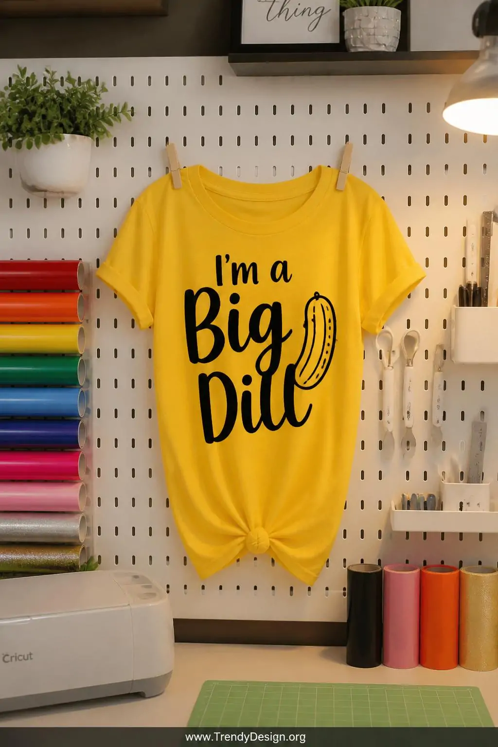 Bright yellow cotton t-shirt with black vinyl 